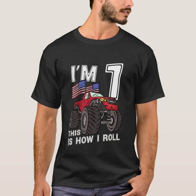 Camiseta Crianças de 1 ano primeiro aniversario de caminhõe (Frente)