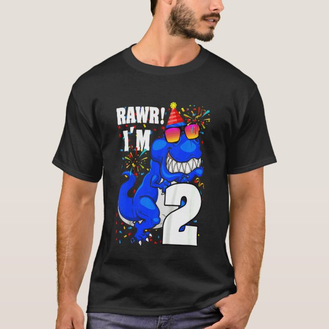 Camiseta Crianças de 2 anos Rawr Eu sou segundo aniversário (Frente)