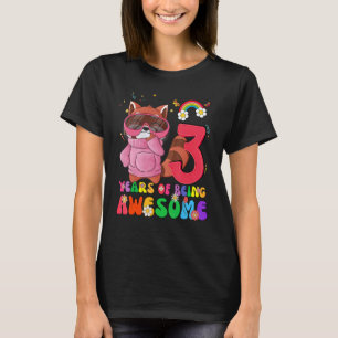 Camiseta Crianças de 3 anos Meninas Vermelhas Panda 3º Aniv