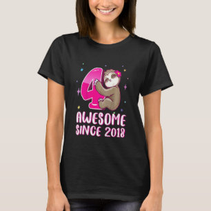 Camiseta Crianças de 4 Anos de Idade Bicho-Preguiça Rosa Fo