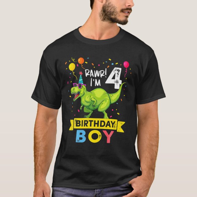 Camiseta Crianças De 4 Anos De Idade Menino De 4 Anos T Din (Frente)