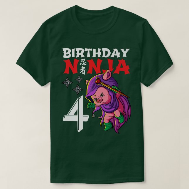 Camiseta Crianças de 4 anos Kawaii Cute Pig Japonês 4º Nasc (Frente do Design)