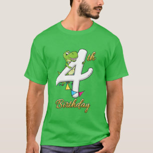 Camiseta Crianças De 4 Anos Meninos De 4 O Quadrado Dinossa
