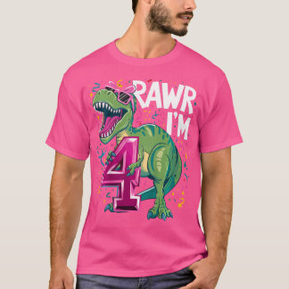 Camiseta Crianças De 4 Anos T Rex Dinossaur 4ª Rapariga De