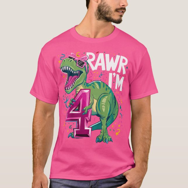 Camiseta Crianças De 4 Anos T Rex Dinossaur 4ª Rapariga De  (Frente)