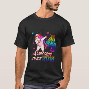 Camiseta Crianças De 4 Anos Unicórnio Flossing 4º Aniver