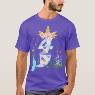 Camiseta Crianças de 4 anos Unicórnio Sereia Tema Tai