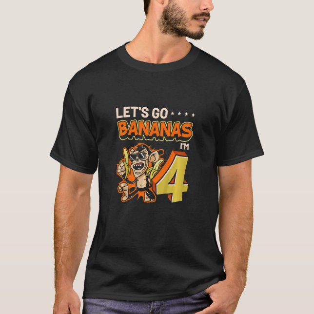 Camiseta Crianças de 4 anos Vamos vão bananas macaco zoo 4º (Frente)