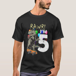 Camiseta Crianças de 5 anos 5 de aniversário Garoto T Rex D