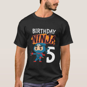 Camiseta Crianças de 5 anos 5 Ninja Birthday Boys Party Mar