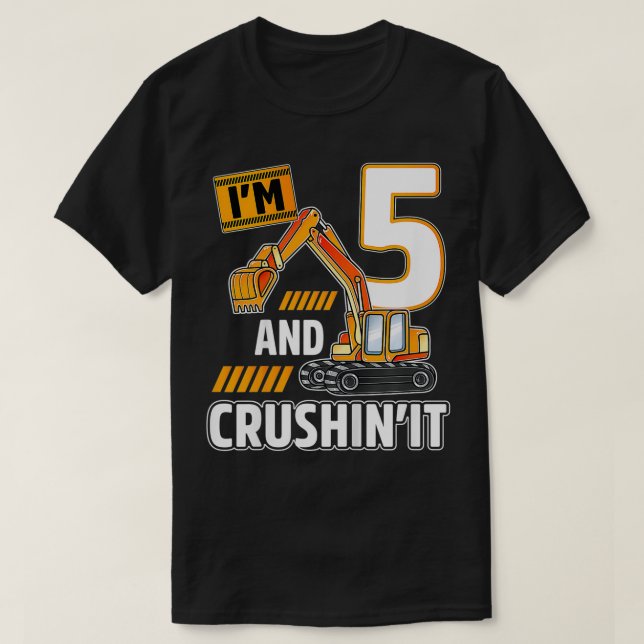 Camiseta Crianças de 5 anos construindo ecavator Bir (Frente do Design)