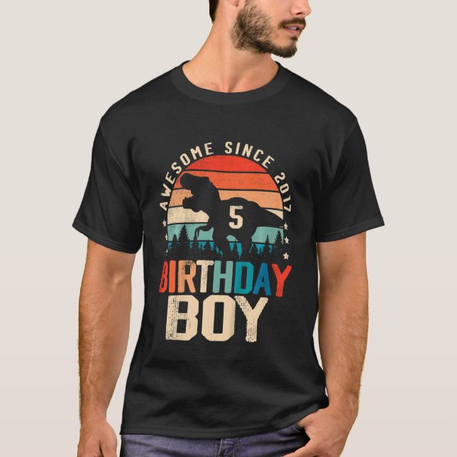 Camiseta Crianças de 5 anos Dinossauro 5 Birthday Boy incrí (Frente)
