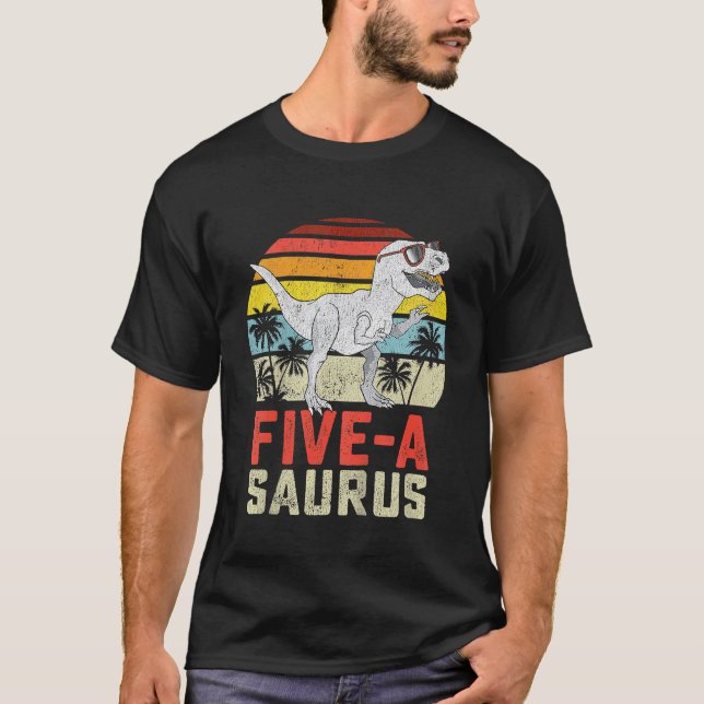 Camiseta Crianças de 5 anos Dinossauro 5 de aniversário T R (Frente)