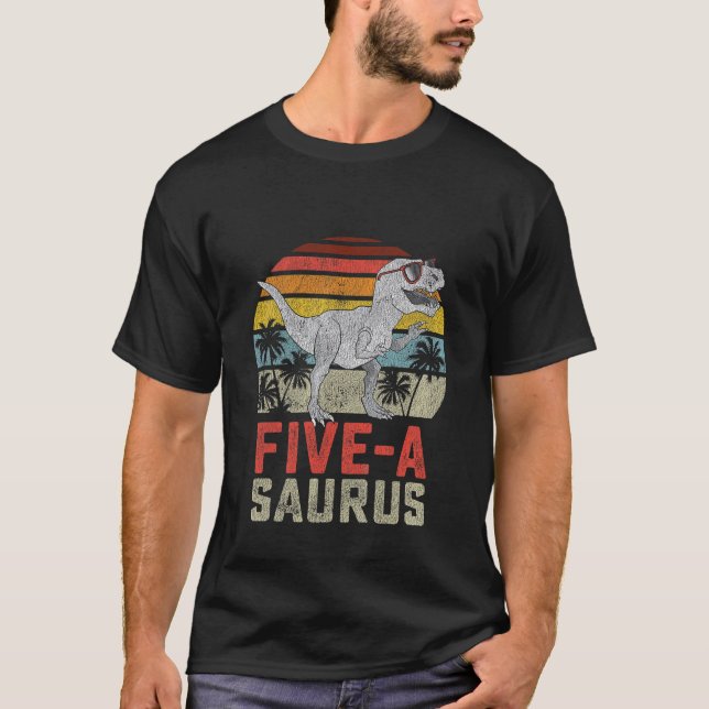 Camiseta Crianças de 5 anos Dinossauro 5 de aniversário T R (Frente)