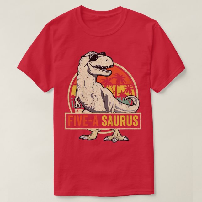 Camiseta Crianças de 5 anos Dinossauro 5 de aniversário T R (Frente do Design)