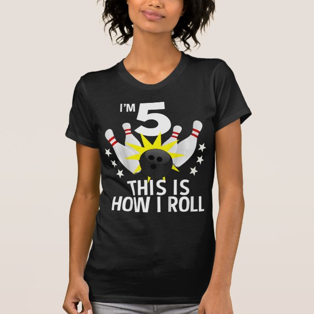 Camiseta Crianças de 5 anos Festa de aniversário de Boliche (Frente)