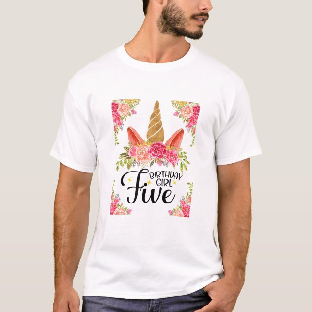 Camiseta Crianças De 5 Anos Garota De Aniversário Oferece 5 (Frente)