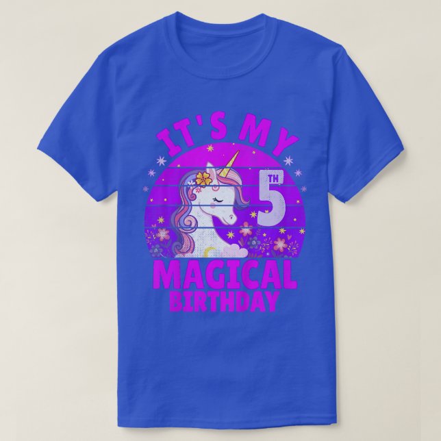 Camiseta Crianças De 5 Anos Garota De Aniversário Unicórnio (Frente do Design)