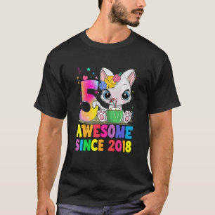 Camiseta Crianças de 5 anos Menina 5 de Aniversário de Gato