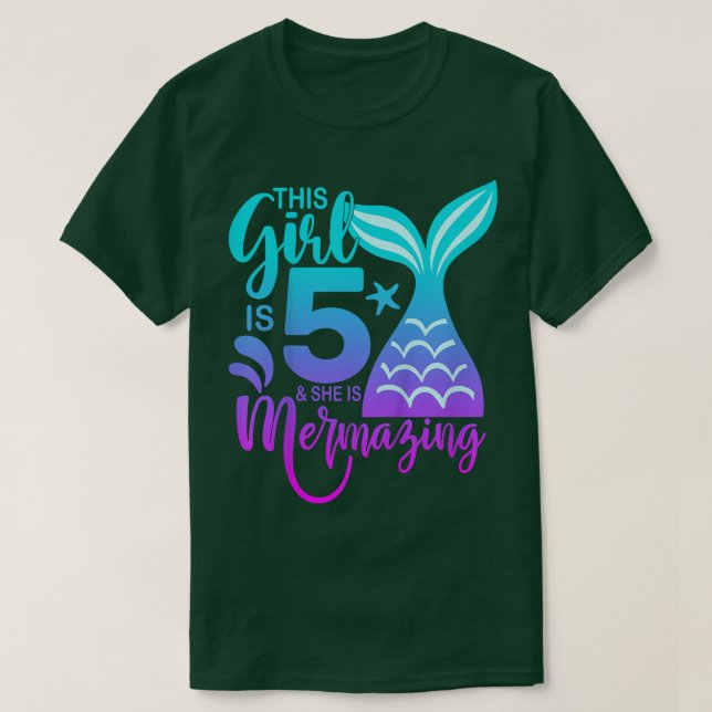 Camiseta Crianças de 5 anos Menina Sereia 5 5º aniversário  (Frente do Design)