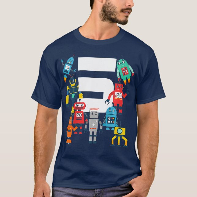 Camiseta Crianças de 5 anos Robôs Robôs de 5 anos (Frente)