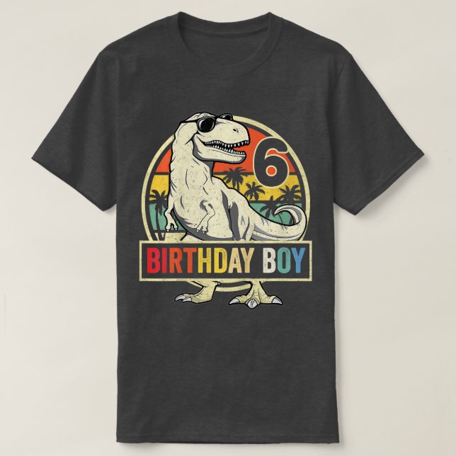 Camiseta Crianças de 6 anos 6 de aniversário Menino Rex Din (Frente do Design)