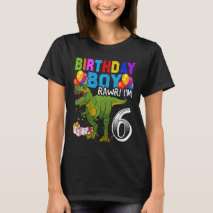 Camiseta Crianças de 6 anos 6 de aniversário Menino Rex Din