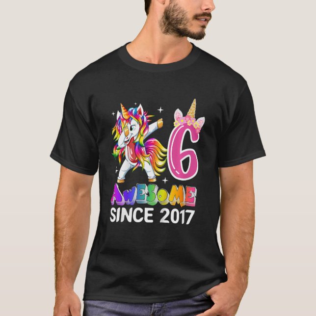Camiseta Crianças de 6 anos 6 de aniversário Unicórnio Dabb (Frente)