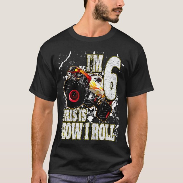Camiseta Crianças de 6 anos de idade, Monster Truck, Aniver (Frente)