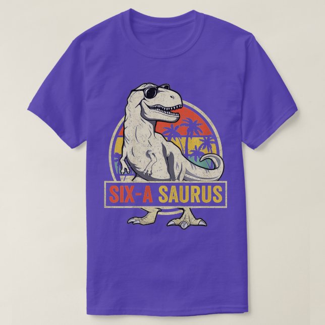 Camiseta Crianças de 6 anos Dinossauro 6 de aniversário T R (Frente do Design)