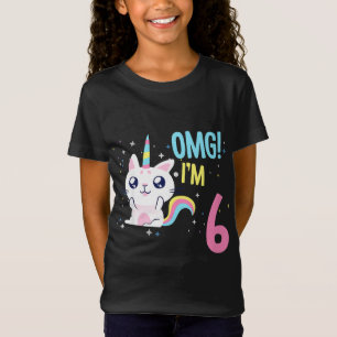 Camiseta Crianças de 6 anos Gato do Unicórnio de Nascimen