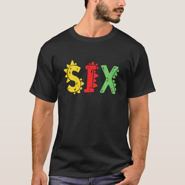 Camiseta Crianças de 6 anos Menino Dinossauro Rex 6 Birthda (Frente)
