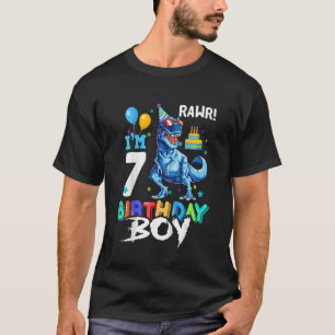 Camiseta Crianças de 7 anos 7 de aniversário Menino Rex Din