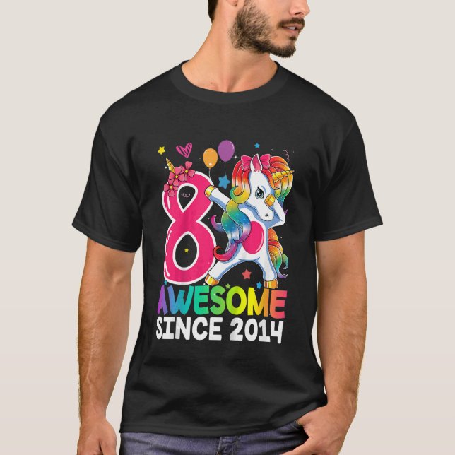 Camiseta Crianças de 8 anos adolescentes bebendo Unicorn 8º (Frente)