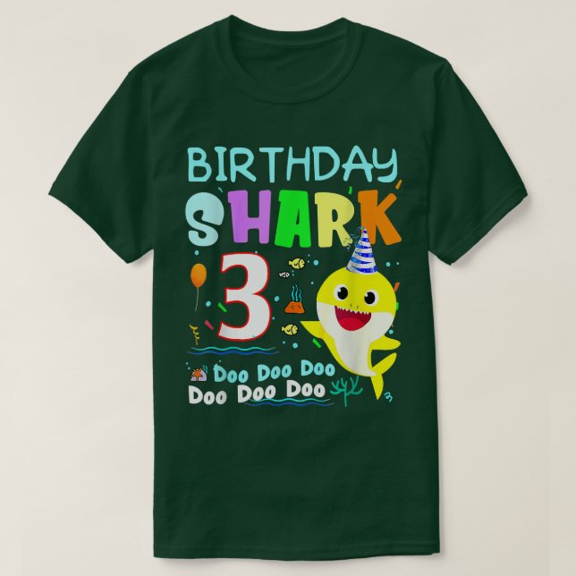 Camiseta Crianças de Aniversário Tubarão 3 Anos Terceira Fa (Frente do Design)