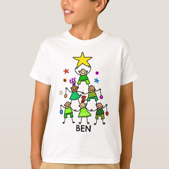 Camiseta Crianças de Árvore de Natal Personalizadas (Frente)