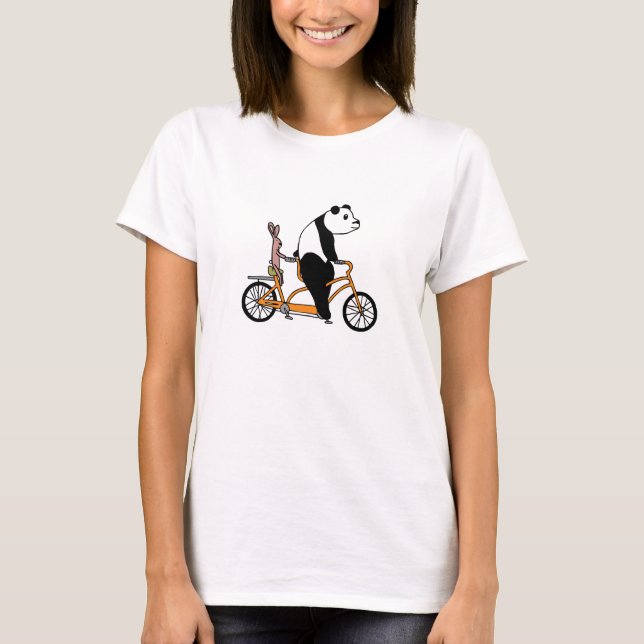 Camiseta Crianças de bicicleta de Tandem de Panda e Coelho (Frente)