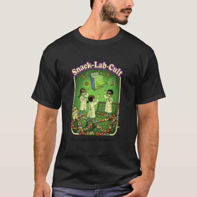 Camiseta Crianças de Ciência Retro Invocando Lanches (Frente)