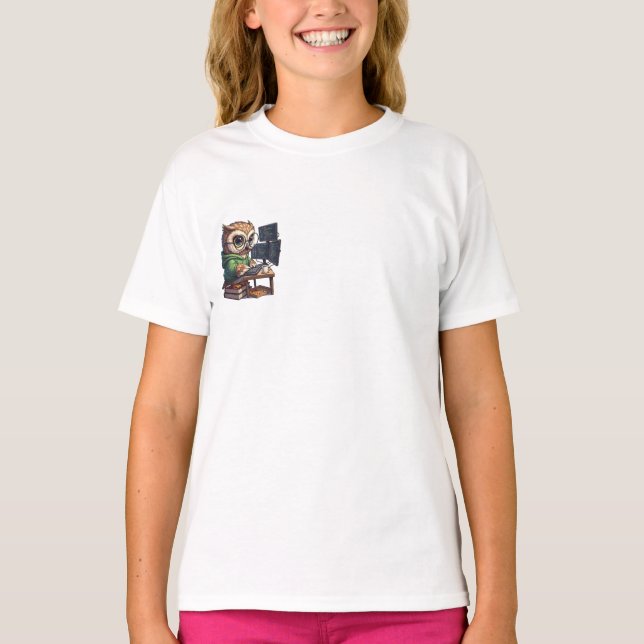 Camiseta Crianças de Computador Coruja Codificadora (Frente)