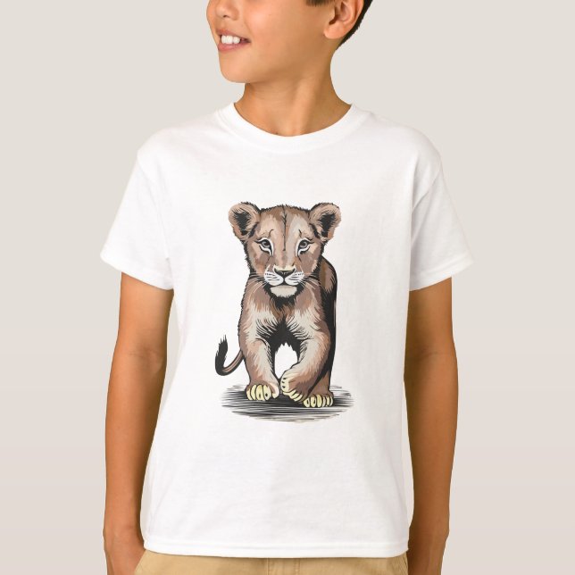 Camiseta Crianças De Cubo De Leão Bravo (Frente)