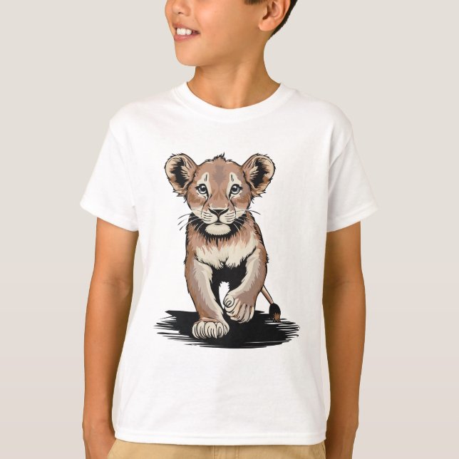 Camiseta Crianças De Cubo De Leão Bravo (Frente)