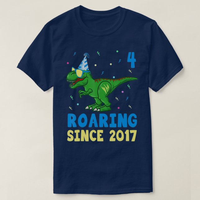 Camiseta Crianças De Dinossauro Com 4 Anos De Idade (Frente do Design)