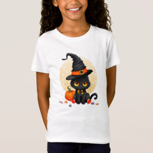 Camiseta Crianças de Halloween Gato Preto Fofo