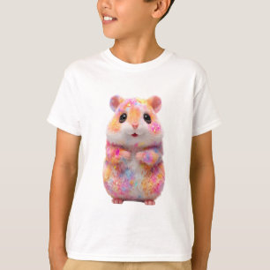 Camiseta Crianças de Hamster Galáctico Brilho Arco-íris
