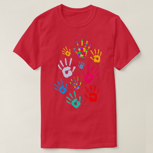 Camiseta Crianças de mão Autismo Quebra-cabeça da família d (Frente do Design)