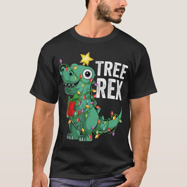 Camiseta Crianças de Natal Árvore de Dinossauro Rex Pajamas (Frente)
