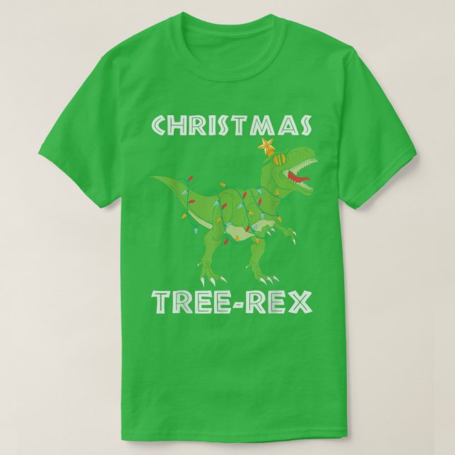 Camiseta Crianças de Natal Árvore de Dinossauro Rex Pajamas (Frente do Design)
