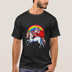 Camiseta Crianças de Natal do Unicorn Rainbow Santa Claus