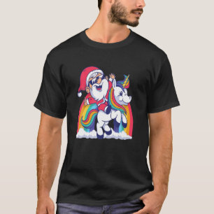 Camiseta Crianças de Natal do Unicorn Rainbow Santa Claus A