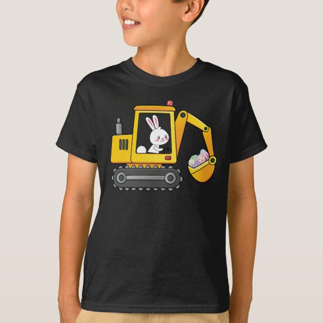 Camiseta Crianças de Ovos de Páscoa de Veículos de Construç (Frente)